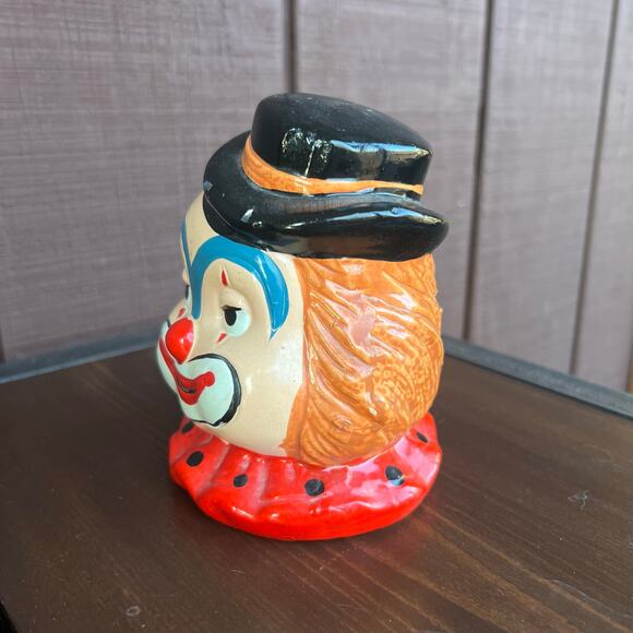 Vintage 70s Circus Clown Bank Cold Paint Ceramic Made in Taiwan Dopamine Kitsch - Picture 3 of 9